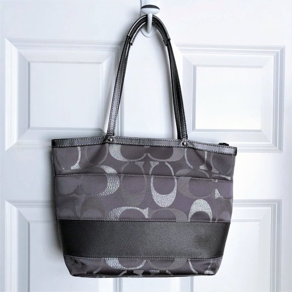 "SOLD" -COACH Silver Signature Metallic Tote Purse - Picture 2 of 12